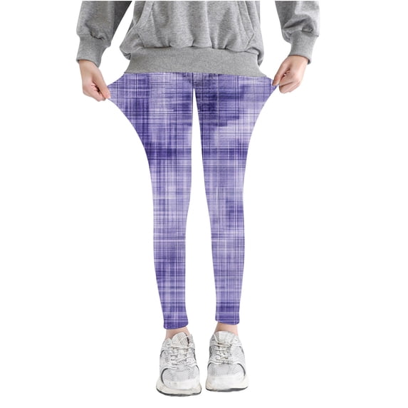 Toddler Girl Leggings Plaid Criss Cross Trendy Stretch Comfortable Cotton Pants Lightweight Skinny Kids Fall Outfits, Purple, 3 Years