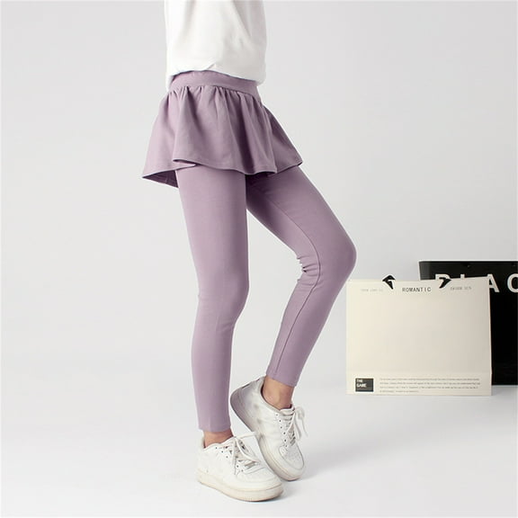 Toddler Girl Leggings with Skirt Pants Stretchy Cotton Pantskirt Lined Leggings Tutu Pants Kids School Uniform Winter Warm Pants Clothes for Girls 7T