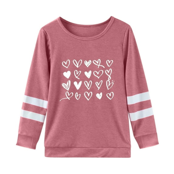 Toddler Girl Long Sleeve Shirt Valentine Day Crew Neck T Shirt Heart Print Full Sleeve Thickened Fabric Warm Wear Girls Long Sleeve Shirt C 7 Years-8 Years