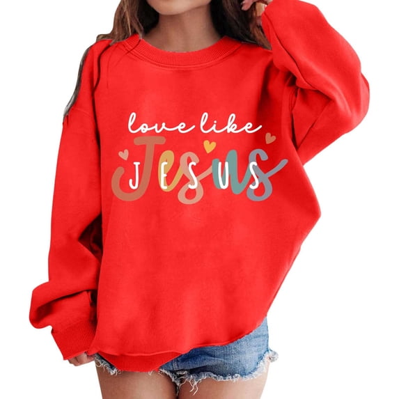 Toddler Girl Long Sleeve Sweatshirts Graphic Prints Sweatshirt Crewneck Cute Drop Shoulder Pullover Tops Size 4-5T ,Red