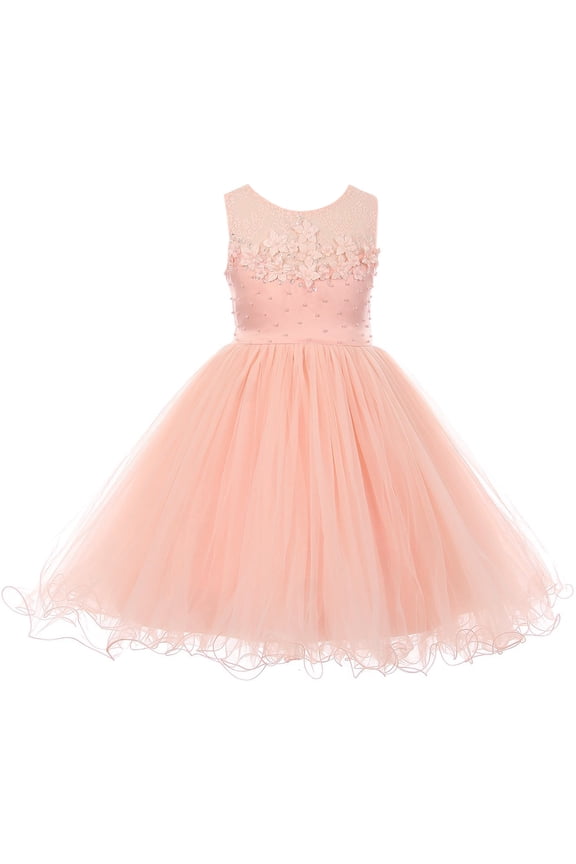 Toddler Girl Luxury Sleeveless 3D Flowers Pearl Pageant Party Flower Girl Dress Blush 2 CC 9034 BNY Corner