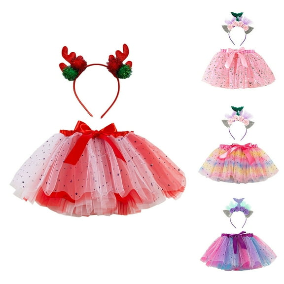 Toddler Girl Mesh Tutu Skirt Colorful Plush Ball Layered Tulle Skirt Princess Birthday A-Line Dance Skirt Headband White Tutu Skirt for Girls