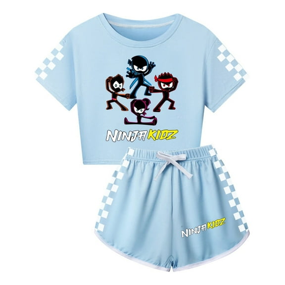 Toddler Girl Ninja Kidz 2-Piece Set – Kids Cartoon Crop Shirt and Shorts – Summer Playwear