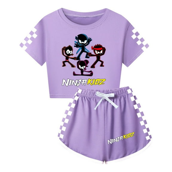 Toddler Girl Ninja Kidz 2-Piece Set – Kids Cartoon Crop Shirt and Shorts – Summer Playwear