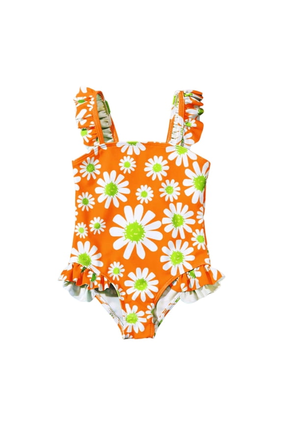 Toddler Girl One Piece Swimsuit Floral Prints Swimwear Bathing Suit Size 12-18 Months