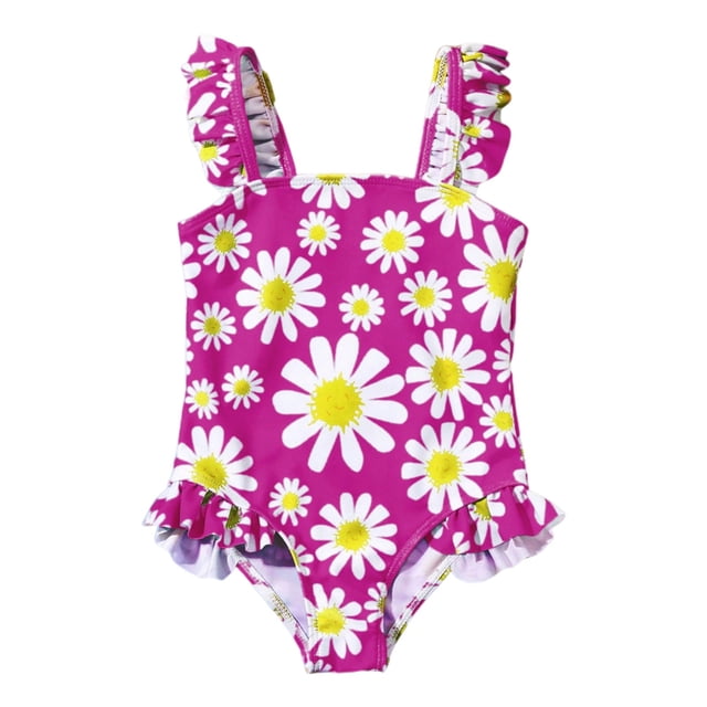 Toddler Girl One Piece Swimsuit Floral Prints Swimwear Bathing Suit Size 3-4T