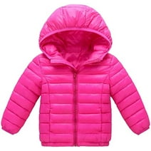Toddler Girl Outerwear Coat Winter Long Sleeve Hooded Puffer Jackets Light Weight Water Resistant Packable Padded Coat Rosered 8Years