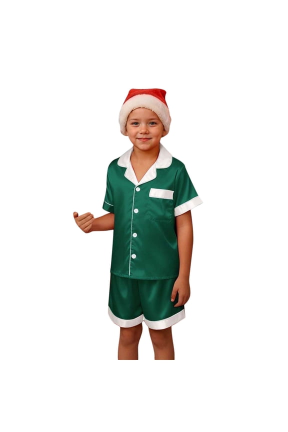 Toddler Girl Outfit Sets Silk Satin Printed Pajama Short Sleeve Button Down Top Girls Summer Clothes,Green,110