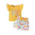 thumbnail image 1 of Toddler Girl Outfit Toddler Baby Girls Summer Floral Rainbow Print Flutter Sleeve Top and Shorts Two Piece Outfit Playwear Outfits Baby Girl Yellow 12 Months-18 Months, 1 of 7
