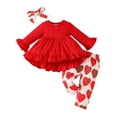 thumbnail image 1 of Toddler Girl Outfit Valentine's Day Heart Print Long Sleeve Ruffle Top and Pants Set with Headbands for Kids Cute Soft Wear Red 9 Months-12 Months, 1 of 7