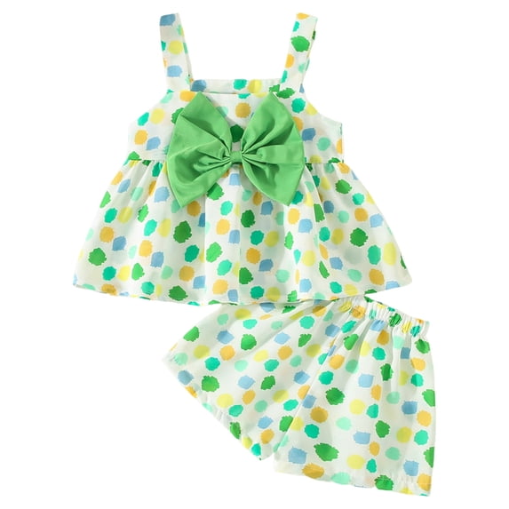 Toddler Girl Outfits 2-3 Years Summer Sleeveless Bowknot Dot Prints Tops Shorts Two Piece Kids Leisure Outfit Sets