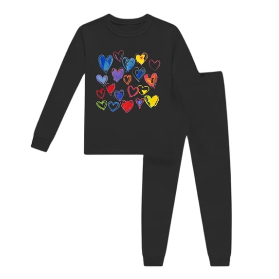 Toddler Girl Outfits 2 Piece Heart Print Crew Neck Long Sleeve Top And Trousers Loungewear Baby Girls' Clothing Sets 2 Years-3 Years