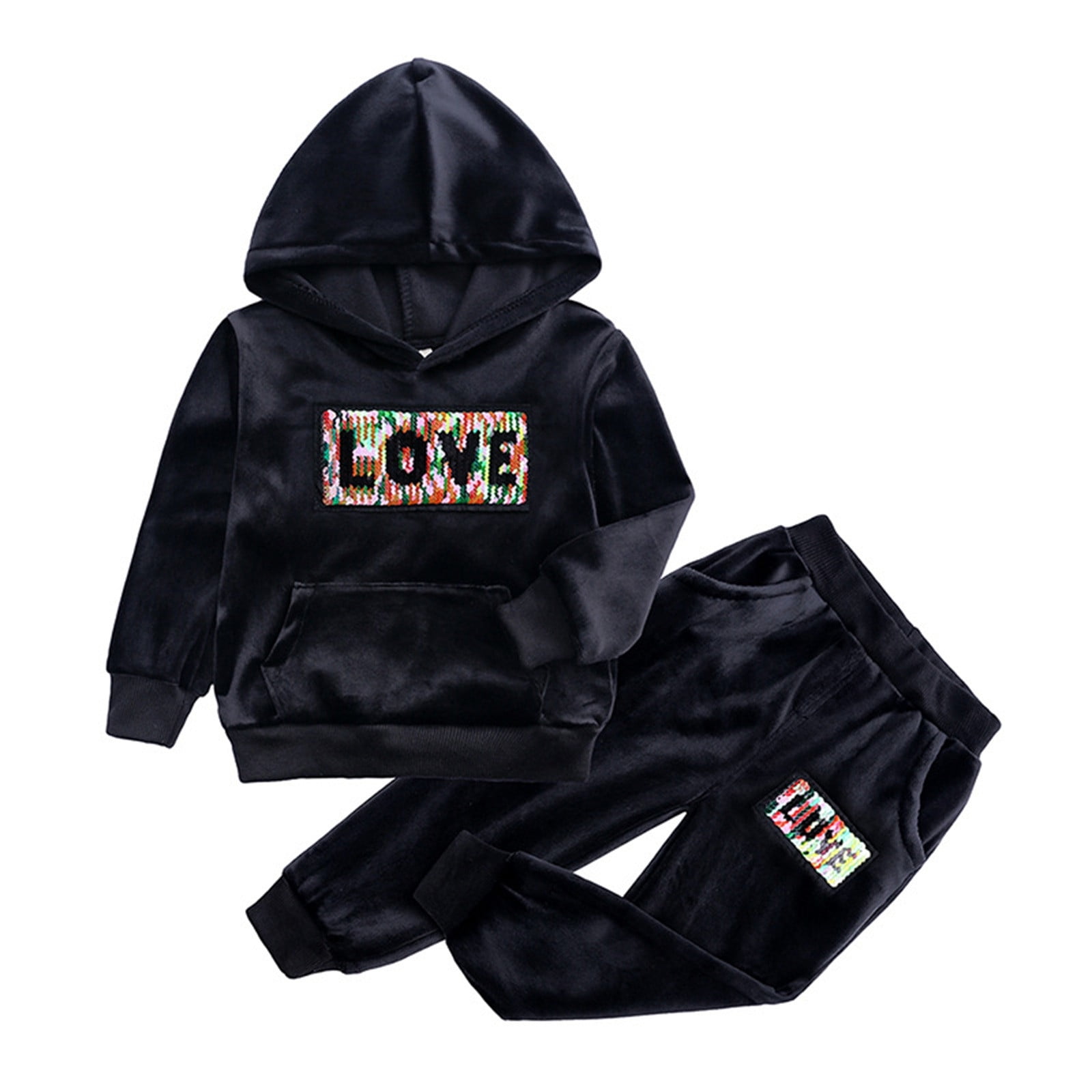 Toddler Girl Outfits Baby Boys Autumn Winter Letter Cotton Long Sleeve Pants Hooded Sweatshirt Set Clothes Boy Outfits Black 2 Years-3 Years