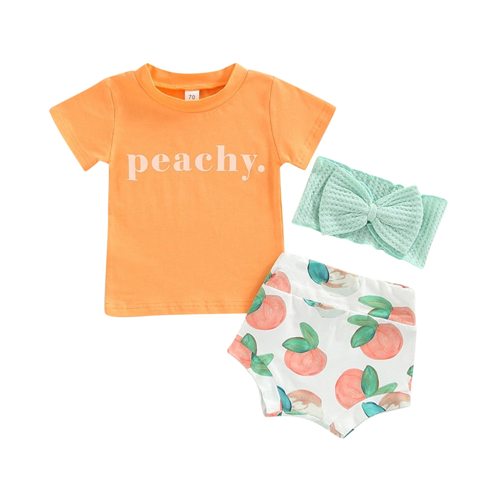 Toddler Girl Outfits Babys Girls Short Sleeve Peach Cartoon Prints Tops