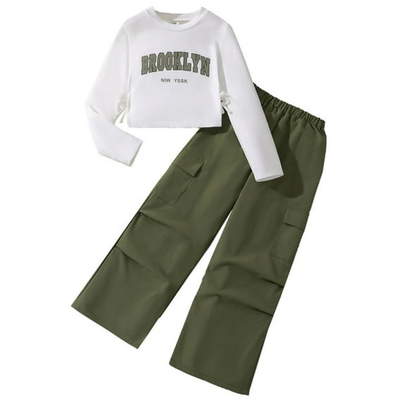 Toddler Girl Outfits Fall Cartoon Print Childrens Clothes Girls Size 10-12 Oversize Streetwear Clothing Set for Girls 7-8 with Pocket Z03-Green 7-8 Years