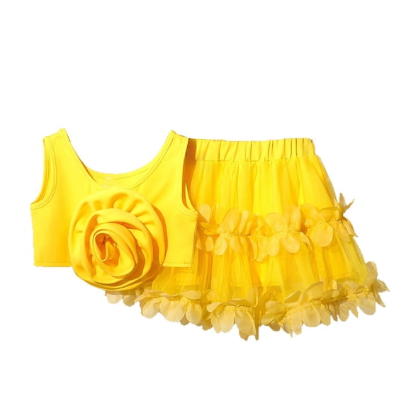Toddler Girl Outfits Floral Print Crew Neck Sleeveless Ruffle Tank Top And Tutu Skirt 2 Piece Casual Wear Girls' Clothing Sets 9 Months-12 Months