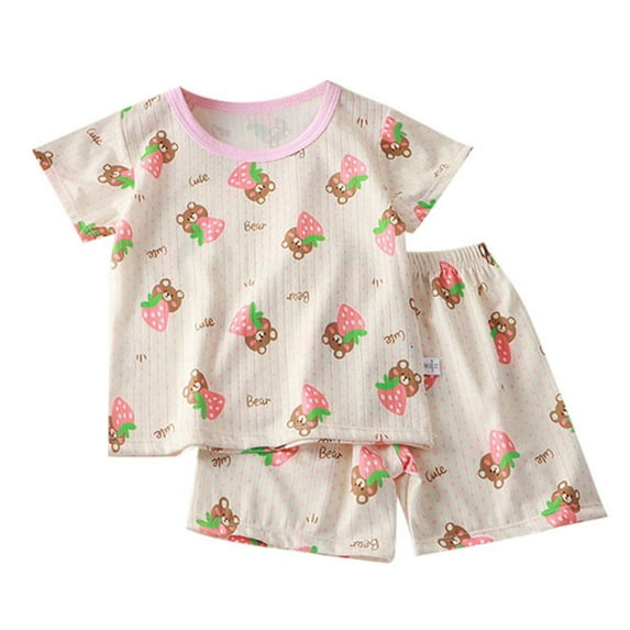 Toddler Girl Outfits Girl's Boys Summer Short Sleeve Cute Cartoon Print Soft Outfits Tops Shorts Set New Born Clothes Baby Girl Pink 6 Years-7 Years