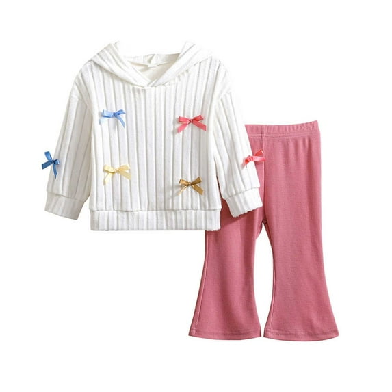 Toddler Girl Outfits Girls Bow Outfits Hoodie Pants Outfit Long Sleeve Casual 2 Piece Clothes Fall Toddler Girl Clothes Red 9 Months-12 Months