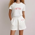 thumbnail image 1 of Toddler Girl Outfits Letter Print Short Sleeve Crew Neck Top with Sports Shorts Cute Baby Girl Clothes White 13-14 Years, 1 of 4
