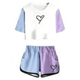 thumbnail image 1 of Toddler Girl Outfits Print Short Sleeve Top Shorts Set Round Neck Pocket Outfit Lightweight Baby Summer Clothes Purple 4 Years-5 Years, 1 of 5