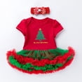 thumbnail image 1 of Toddler Girl Outfits Size 12-24Month Toddler Infant Toddler Christmas Printed Short Sleeve Romper Skirt with Headband 2Pc Children Suit Girls Clothing Set Brick Red, 1 of 5