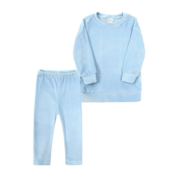 Toddler Girl Outfits Size 3-4 Toddler Kids Baby Clothes Unisex Solid Sweatsuit Long Sleeve Warm Fleece Pullover Tops Pants Set Fall Winter Pajamas Girls Clothing Set Light Blue