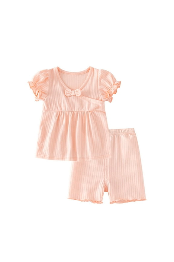 Toddler Girl Outfits Spring Summer Solid Ruffle Short Sleeve T Shirt Shorts Baby Girls' Clothing Pink 12 Months-18 Months