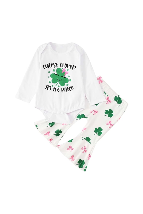 Toddler Girl Outfits St. Patrick'S Day Kids Long Sleeve Crew Neck Rainbow Print Bodysuit Pants And Headband 3 Piece Set Light Gray 12 Months-18 Months