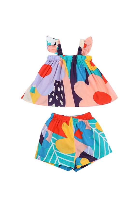 Toddler Girl Outfits Summer Patchwork Sleeveless Tops Shorts Clothes Set Baby Clothes For Girls A 4 Years-5 Years