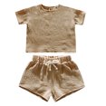 thumbnail image 1 of Toddler Girl Outfits Tracksuit Summer Solid Short Sleeve T Shirt Shorts Set Baby Clothes For Girls Khaki 4-5 Years, 1 of 5