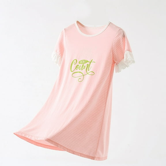 Toddler Girl Pajamas Cotton Nightgown for Kids Child Girls Summer Short Sleeves Breathable Soft Pajama Toddler Pajamas Pink 4 Years-5 Years