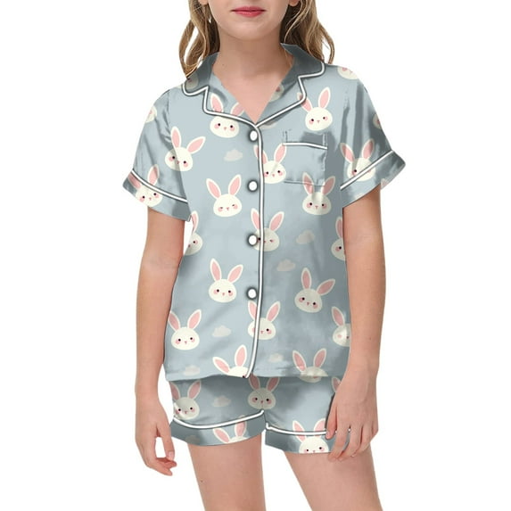 Toddler Girl Pajamas Easter Pajamas Toddler Cute Bunny Printed Short Sleeve Button-Down Pjs Set Girls Clothes for Toddler Girls 4-5 Years
