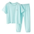 thumbnail image 1 of Toddler Girl Pajamas Set 2 Pieces Solid V-neck Short Sleeve Button Down Tops Pants Girls' Fashion Pajamas Set for kids' daily 3-4 Years, 1 of 3
