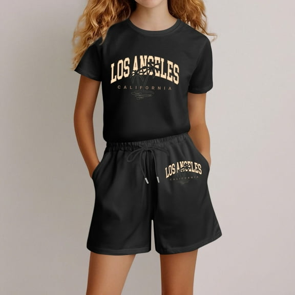 Toddler Girl Pajamas Set Letter Print Short Sleeve Pullover Crewneck Soft Shirts Shorts Set Casual Pajamas Set Toddler Cute Pjs for Girls 2-3 Years