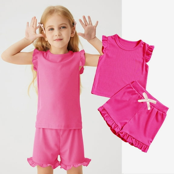 Toddler Girl Pajamas Set Sleeveless Crewneck Soft Comfort Top Shorts Set Spring Fall Clothes Toddler Pjs for Girls Size 2-3 Years