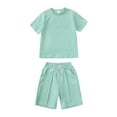 thumbnail image 1 of Toddler Girl Pajamas Set Solid Summer Girls Outfit Crewneck Top and Shorts Boys Pajamas Size 3-4 Years, 1 of 8