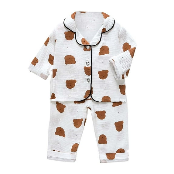 Toddler Girl Pajamas Toddler Baby Dinosaur Prints Floral Button Down Shirt and Pants Thin Pajamas Sleepwear Outfits Boy Pajamas Coffee 6 Months-12 Months