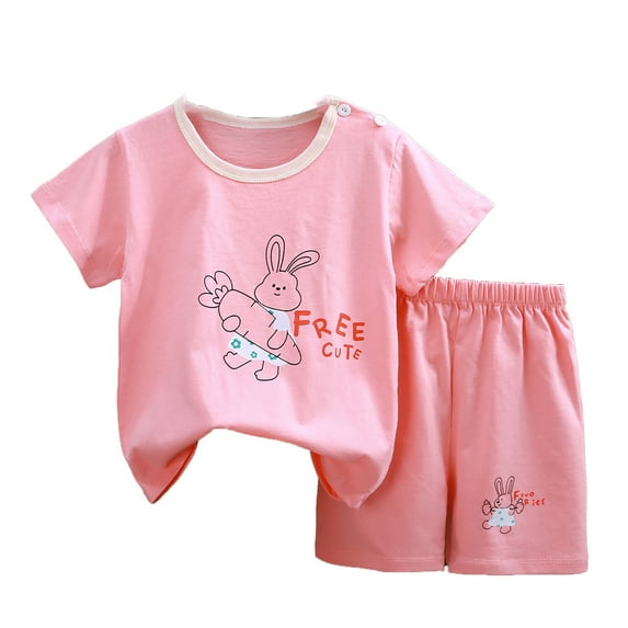 Toddler Girl Pajamas Toddler Kids Summer Rabbit Carrot Prints Short Sleeve Tops Shorts 2 Piece Pajama Set Lightweight Breathable Cotton Outfit Pajamas for Kids Pink 4 Years-5 Years