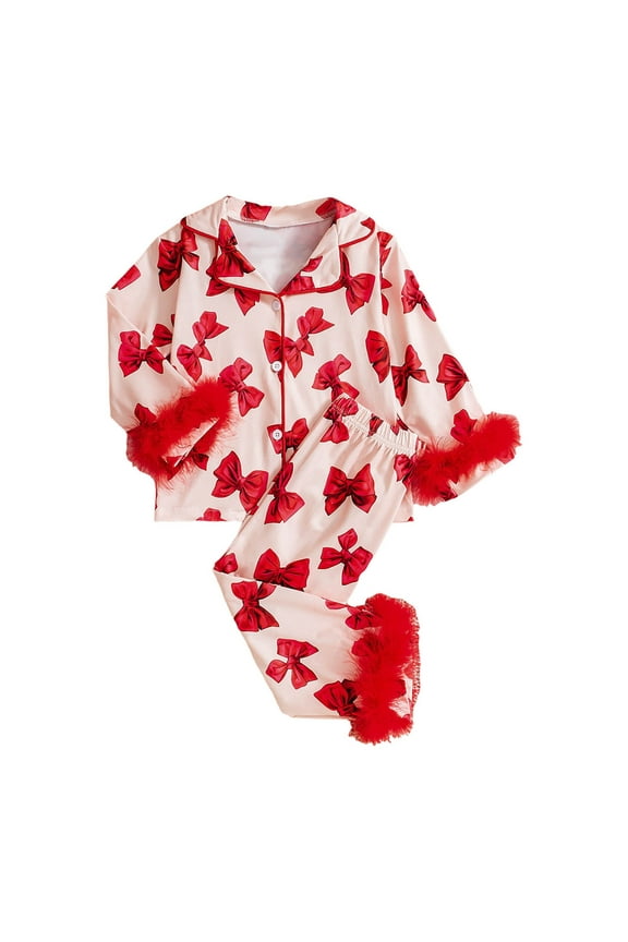 Toddler Girl Pajamas Valentines Day Baby Silk Satin Nightgown Little Kids Girls Pjs Button Down 2 Piece Pajamas Set Heart Print Graphic