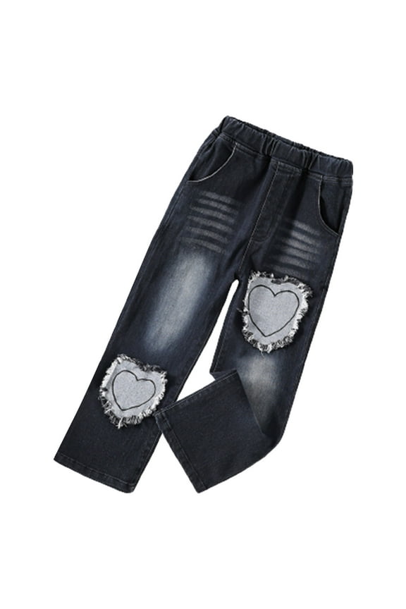 Toddler Girl Pants Casual Denim High Waist Jeans Elastic Wasit Wide Leg Baggy With Pocket Kids Clothes Pants for Girls Size 7-9T