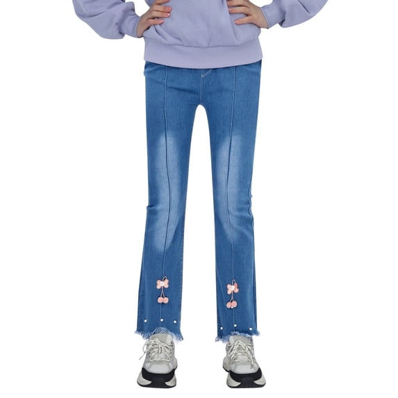 Toddler Girl Pants Casual Jeans Elastic Waist Denim Wide Leg Trousers Pants for Girls