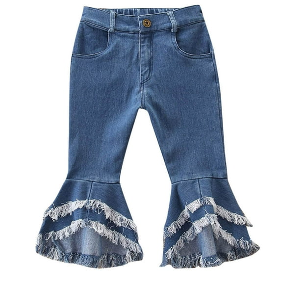 Toddler Girl Pants Children Kids Baby Flare Denim Tassel Clothes Jeans Pants for Girls Size 5-6T