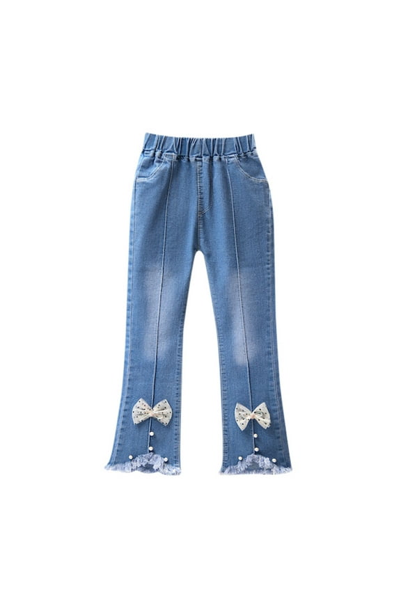 Toddler Girl Pants Kids Casual Jeans Elastic Waist Denim Wide Leg Trousers Pants for Girls Size 5-6T