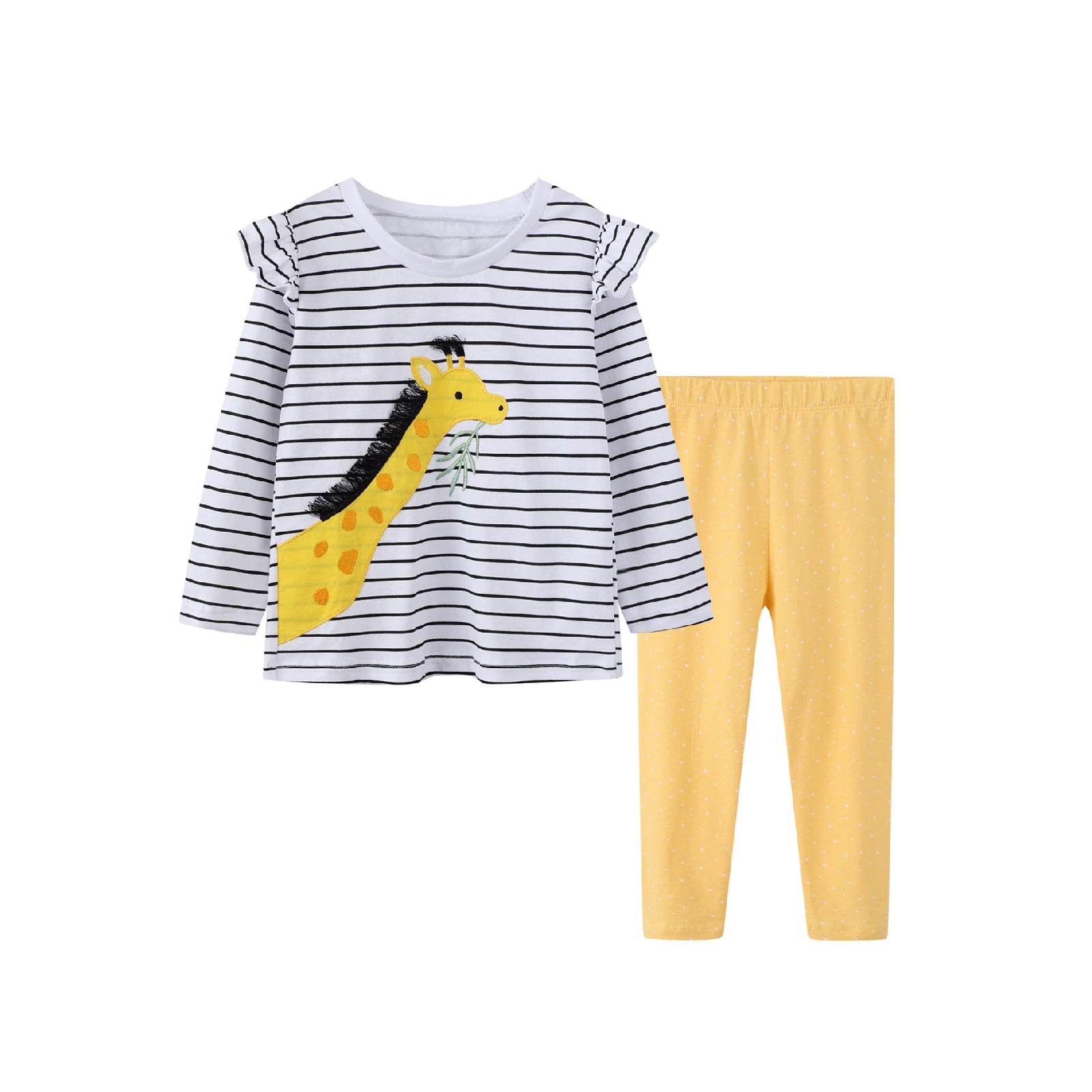 Toddler Girl Pants Set Cotton Casual Long Sleeve Giraffe Stripe Shirts