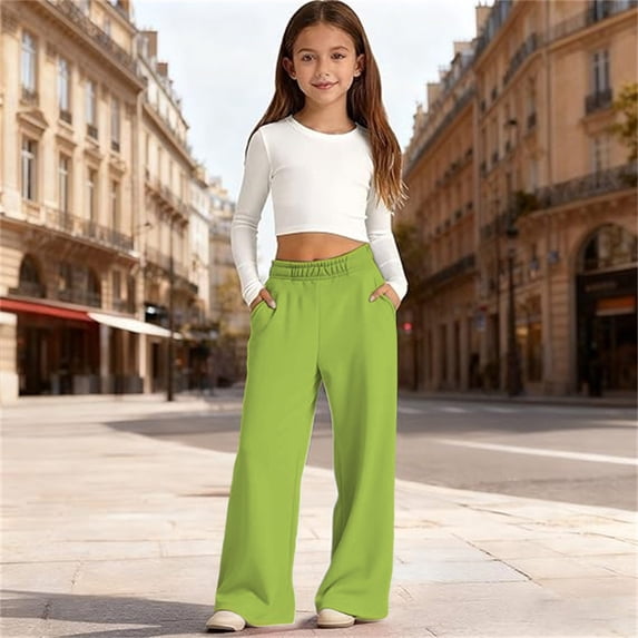 Toddler Girl Pants Size 13-14Y Kids Stretch Soft Casual Trousers Elastic Waist Solid
