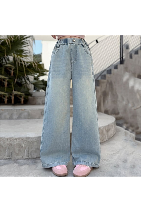Toddler Girl Pants Size 3-4Y Kids Embroidery Wide Leg Trousers Summer Thin Casual Loose