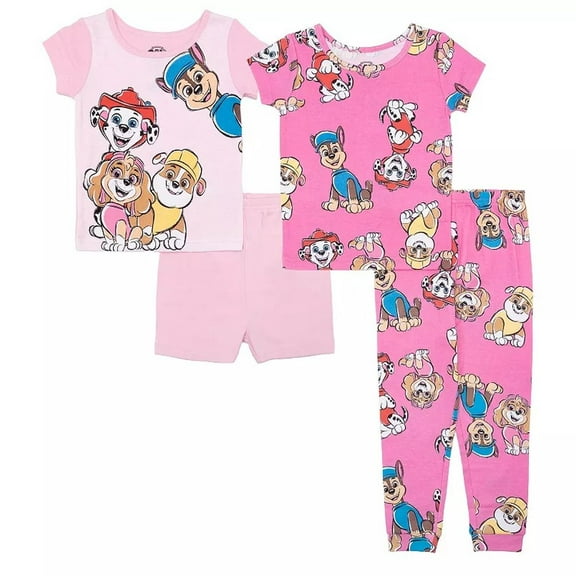 Paw Patrol Toddler Girl's Short-Sleeved Pink 4-Piece Character Pajama Set, Size 3T