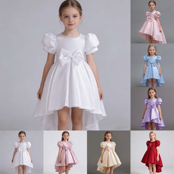 Toddler Girl Puff backless Dress Ruffle Short Sleeve Girl Fashion Casual Dresses Red 9 Y-10 Y