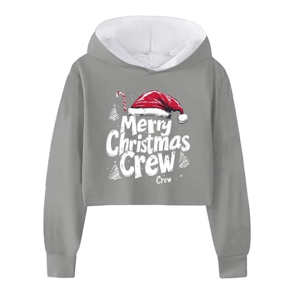 Toddler Girl Pullover Hoodie Sweatshirt Children Christmas Long Sleeve Letters Solid Color Short Hoodie Top Size 4-5T ,Gray