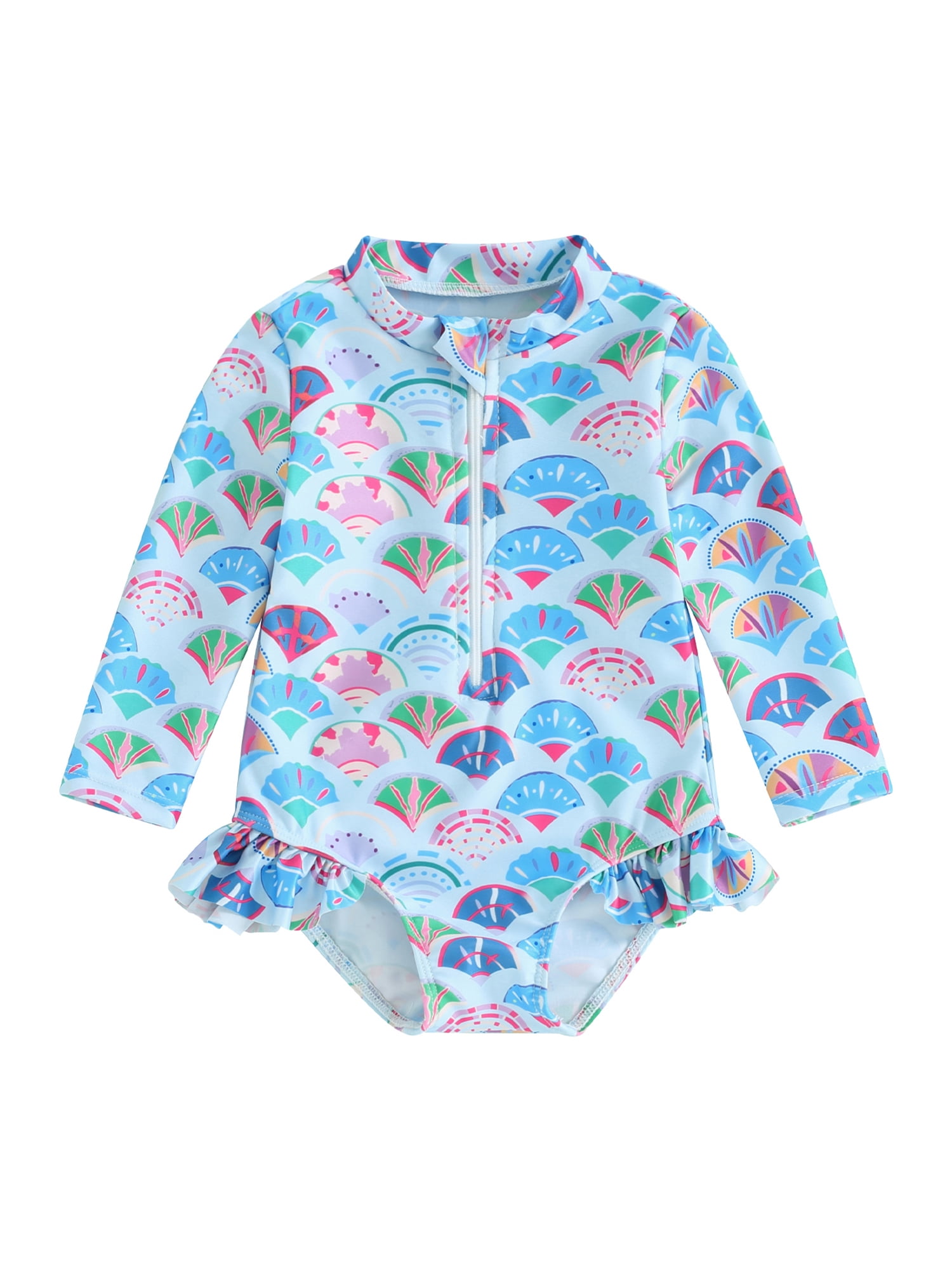 Toddler Girl Rash Guard Swimwear Shell Print Long Sleeve Ruffle